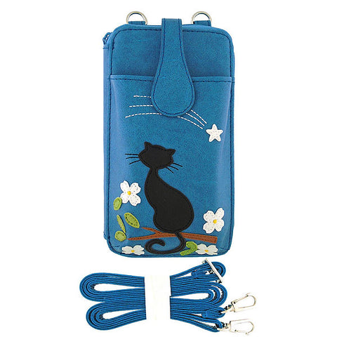 LAVISHY applique vegan leather cell phone bag/wallet-cat & flower