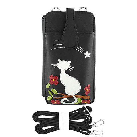 LAVISHY applique vegan leather cell phone bag/wallet-cat & flower