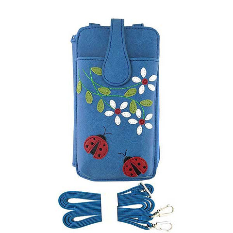 LAVISHY applique vegan cell phone bag/wallet-daisy & ladybug