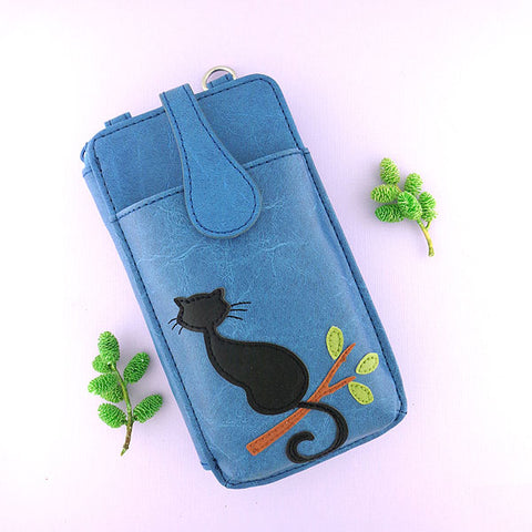 LAVISHY cat applique vegan leather cell phone bag/wallet
