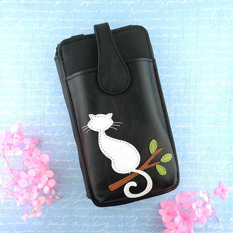LAVISHY cat applique vegan leather cell phone bag/wallet