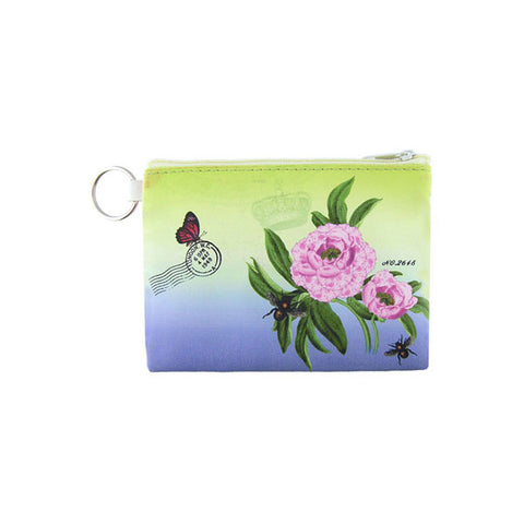 Online shopping for vegan brand LAVISHY's peony flower and bird print vegan key ring coin purse. Great for everyday use, travel & gift for friends & family. Wholesale at www.lavishy.com for gift shops, fashion accessories & clothing boutiques, book stores worldwide since 2001.