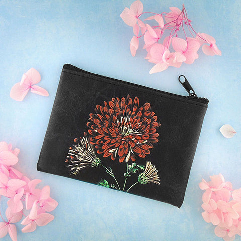 Online shopping for vegan brand LAVISHY's charming vintage style chrysanthemum flower print vegan coin purse. Great for everyday use, fun gift for family & friends. Wholesale at www.lavishy.com for gift shop, clothing & fashion accessories boutique, book store in Canada, USA & worldwide since 2001.