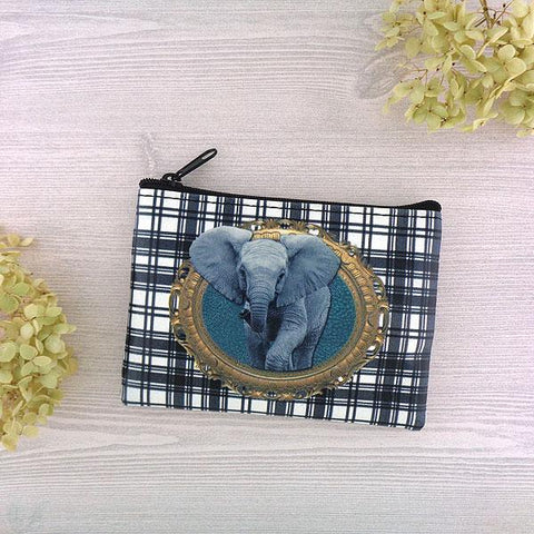 Online shopping for vegan brand LAVISHY's baby elephant & Scottish Tartan pattern print vegan coin purse. Great for everyday use, fun gift for family & friends. Wholesale at www.lavishy.com for gift shops, clothing & fashion accessories boutiques, book stores in Canada, USA & worldwide since 2001.