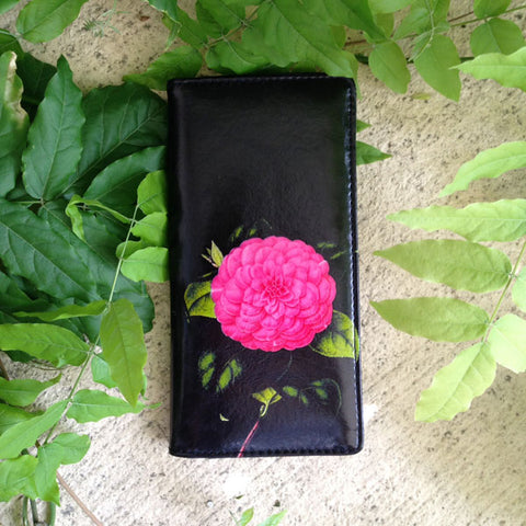 LAVISHY vintage style camellia flower print vegan large wallet