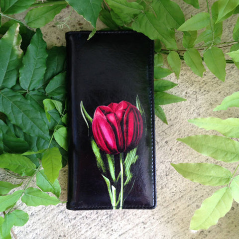 LAVISHY vintage style tulip flower print vegan large wallet