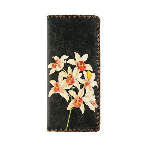 LAVISHY vintage style orchid flower print vegan large flat wallet