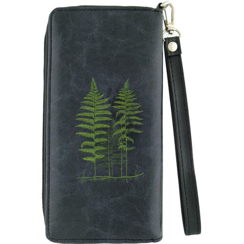 LAVISHY vintage style fern leaf print vegan large wristlet wallet