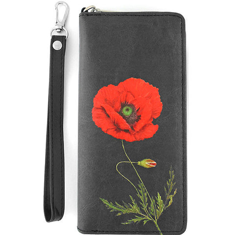 LAVISHY vintage style poppy flower print vegan large wristlet wallet