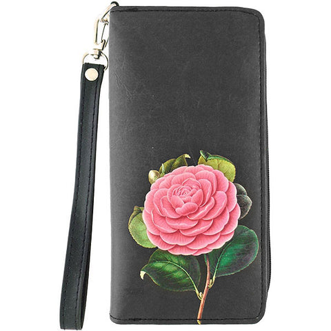 LAVISHY vintage style camellia flower print vegan large wristlet wallet