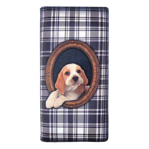 LAVISHY Foxhound puppy & Scottish Tartan print vegan large wallet