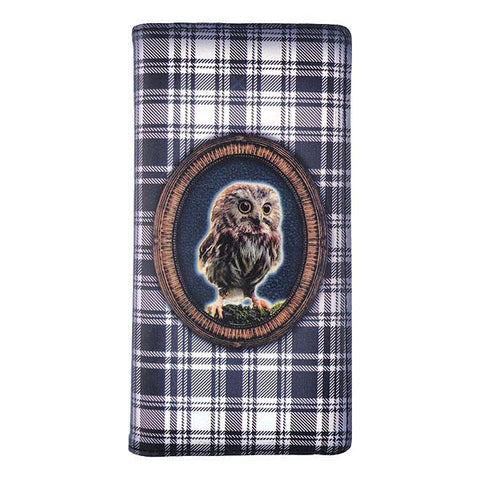 LAVISHY baby owl & Scottish Tartan print vegan large wallet