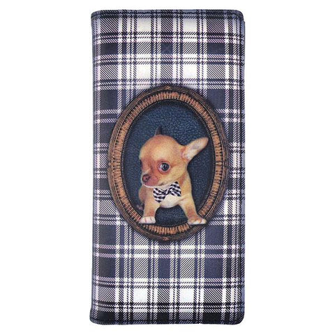 LAVISHY Chihuahua puppy & Scottish Tartan print vegan large wallet