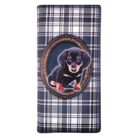 LAVISHY Terrier puppy & Scottish Tartan print vegan large wallet