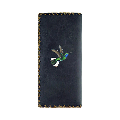 LAVISHY vintage style hummingbird print vegan large flat wallet
