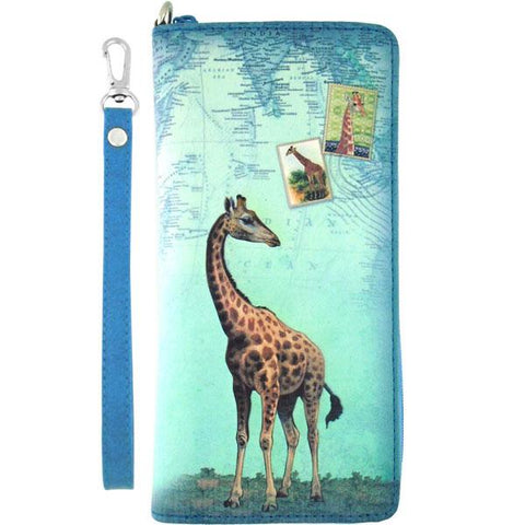 LAVISHY vintage style giraffe print vegan wristlet large wallet