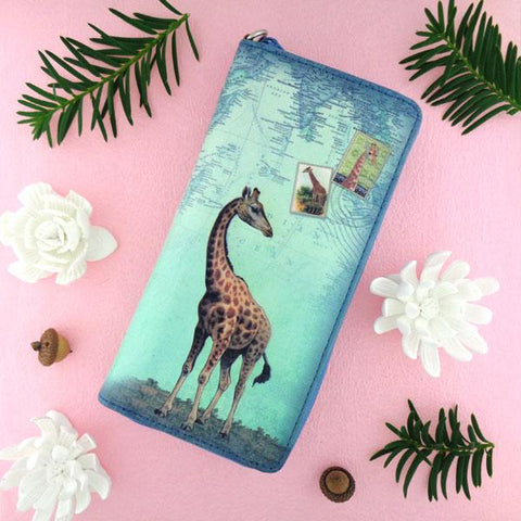 LAVISHY vintage style giraffe print vegan wristlet large wallet