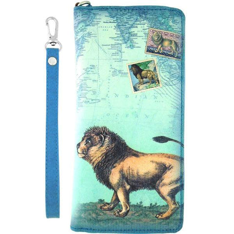 LAVISHY vintage style lion print vegan wristlet large wallet