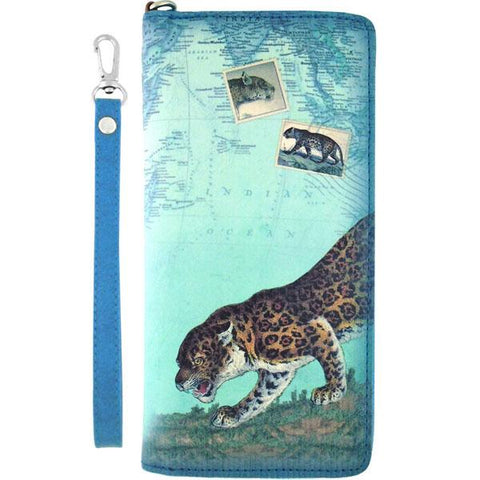 LAVISHY vintage style leopard print vegan wristlet large wallet