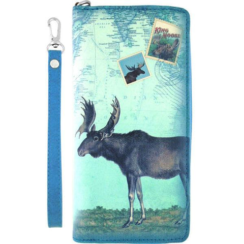 LAVISHY vintage style moose print vegan wristlet large wallet