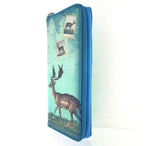 LAVISHY vintage style deer print vegan wristlet large wallet