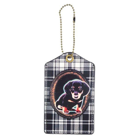 Online shopping for vegan brand LAVISHY's vegan/faux leather vintage style Terrier puppy print vegan luggage tag. It's a great gift idea for you or your friends & family. Wholesale available to gift shop, boutique store & corporate buyers at www.lavishy.com with many unique & fun fashion accessories & travel accessories.