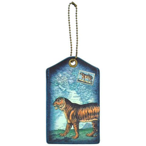 Online shopping for vegan brand LAVISHY's vegan/faux leather vintage style tiger print vegan luggage tag. It's a great gift idea for you or your friends & family. Wholesale available to gift shop, boutique store & corporate buyers at www.lavishy.com with many unique & fun fashion accessories & travel accessories.