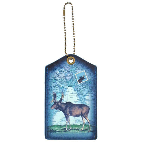 Online shopping for vegan brand LAVISHY's vegan/faux leather vintage style moose print vegan luggage tag. It's a great gift idea for you or your friends & family. Wholesale available to gift shop, boutique store & corporate buyers at www.lavishy.com with many unique & fun fashion accessories & travel accessories.