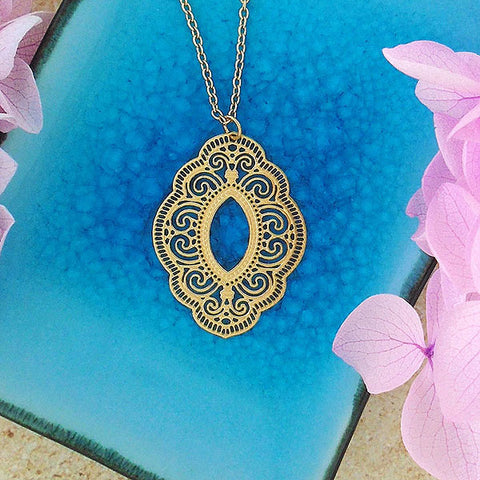 LAVISHY 925 sterling silver or 12k gold plated filigree necklace