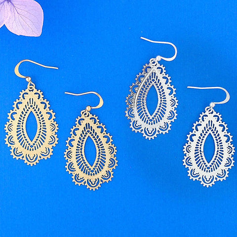 LAVISHY silver and gold plated delicate intricate filigree earrings