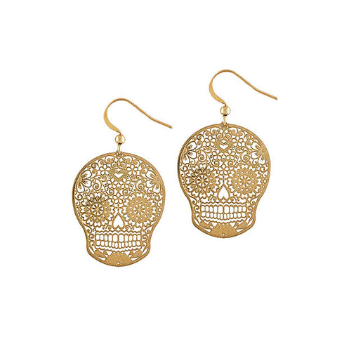 LAVISHY silver or gold plated day of the dead skull filigree earrings