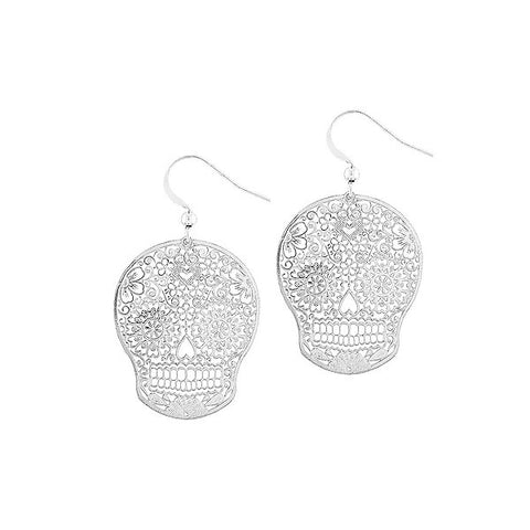 LAVISHY silver or gold plated day of the dead skull filigree earrings