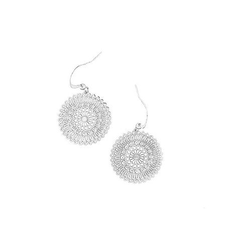 Light weight, intricate, unique, beautiful & affordable LAVISHY sterling silver plated Japanese Chrysanthemum pattern filigree earrings. Great for everyday wear, lovely gift ideas for birthday, graduation, holiday or everyday. 
