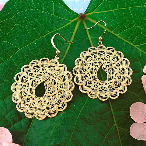 LAVISHY silver or 12k gold plated filigree peacock earrings