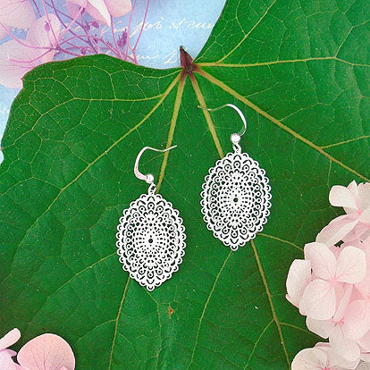 Light weight, intricate, unique, beautiful & affordable LAVISHY sterling silver plated Indian pattern filigree earrings. Great for everyday wear, lovely gift ideas for birthday, graduation, holiday or everyday. 
