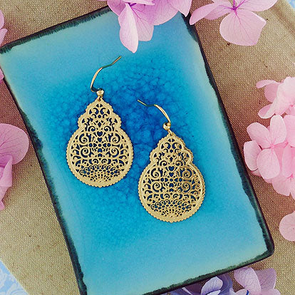 LAVISHY silver/gold plated Moroccan Islamic pattern filigree earrings