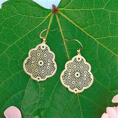 LAVISHY 12k gold plated Moroccan Islamic pattern filigree earrings