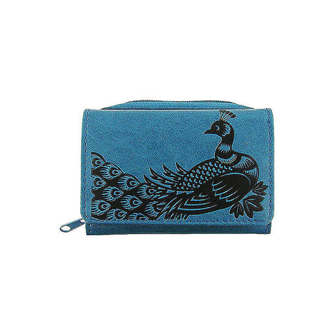 LAVISHY Eco-friendly embossed peacock vegan small/trifold wallet
