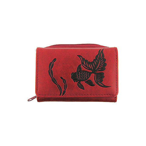 Online shopping for vegan brand LAVISHY's Eco-friendly cruelty free embossed goldfish vegan small/trifold wallet for women. Great for everyday use, gift for family & friends. Wholesale at www.lavishy.com for gift shops, fashion accessories & clothing boutiques, book stores in Canada, USA & worldwide.