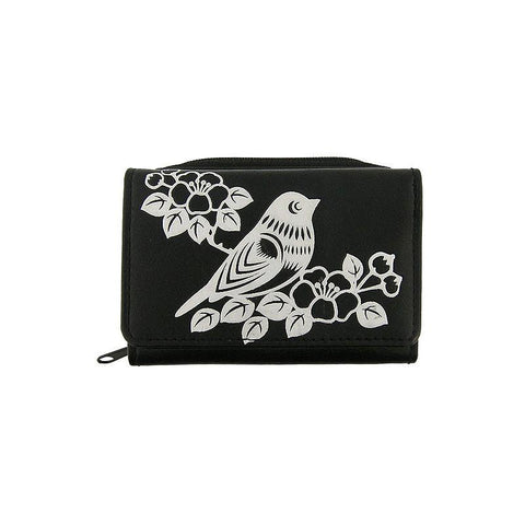 LAVISHY bird & flower embossed vegan small/trifold wallet