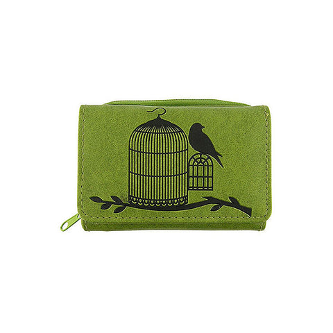 LAVISHY embossed bird & bird cage vegan small/trifold wallet