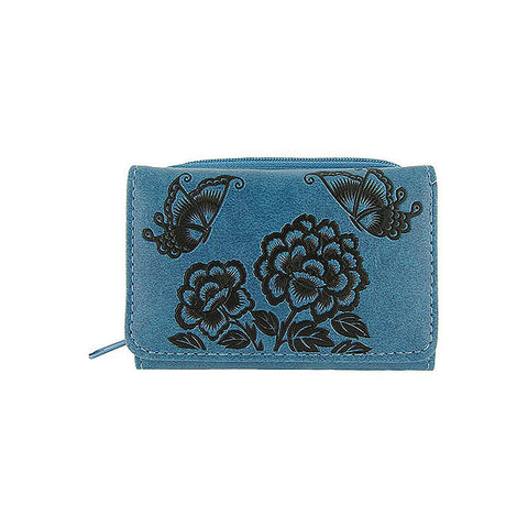 LAVISHY embossed peony & butterfly vegan small/trifold wallet