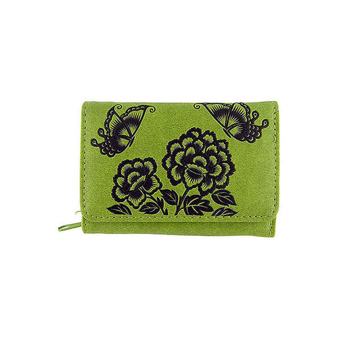 LAVISHY embossed peony & butterfly vegan small/trifold wallet