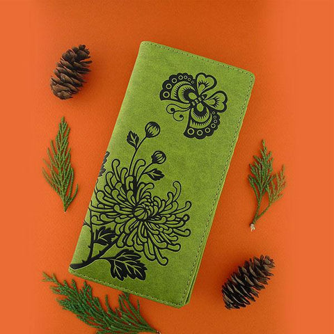LAVISHY embossed Chrysanthemum & butterfly vegan large wallet for women. great for everyday use & a gift for family & friends. Wholesale at www.lavishy.com