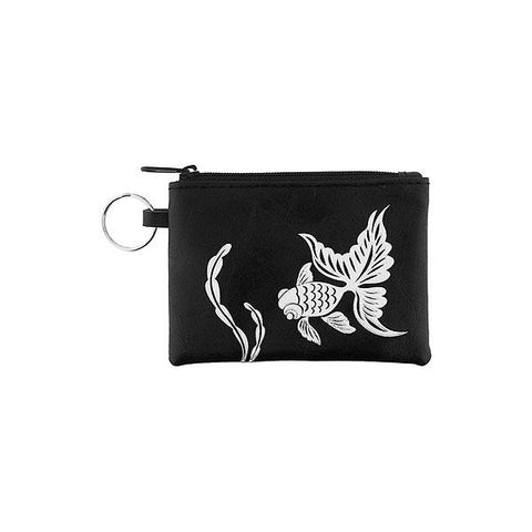 LAVISHY embossed goldfish vegan leather key ring coin purse