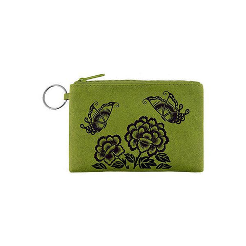 LAVISHY Eco-friendly peony & butterfly emboss vegan keyring coin purse