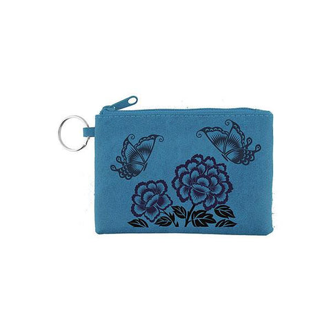 LAVISHY Eco-friendly peony & butterfly emboss vegan key ring coin purse. Great for everyday use, fun gift for family & friends. Wholesale at www.lavishy.com