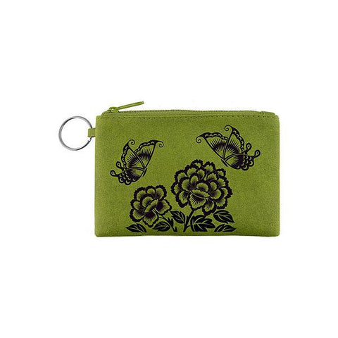 LAVISHY Eco-friendly peony & butterfly emboss vegan key ring coin purse. Great for everyday use, fun gift for family & friends. Wholesale at www.lavishy.com