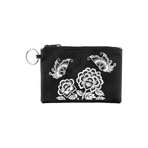 LAVISHY Eco-friendly peony & butterfly emboss vegan key ring coin purse. Great for everyday use, fun gift for family & friends. Wholesale at www.lavishy.com