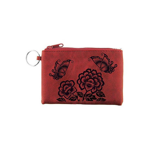 LAVISHY Eco-friendly peony & butterfly emboss vegan key ring coin purse. Great for everyday use, fun gift for family & friends. Wholesale at www.lavishy.com